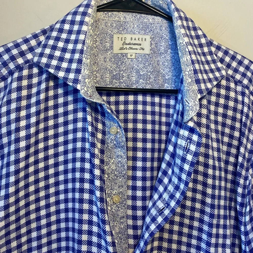 Ted Baker Gingham Check W/ Paisley Classic Fit Button Down, size 17 ( neck)